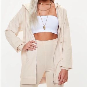 Taupe long hoodie zip up Small Missguided